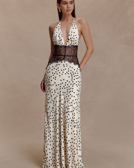 Vestido maxi de verano con lunares y escote en V para invitada de boda mujer