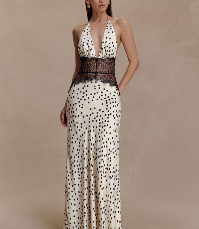 Vestido maxi de verano con lunares y escote en V para invitada de boda mujer