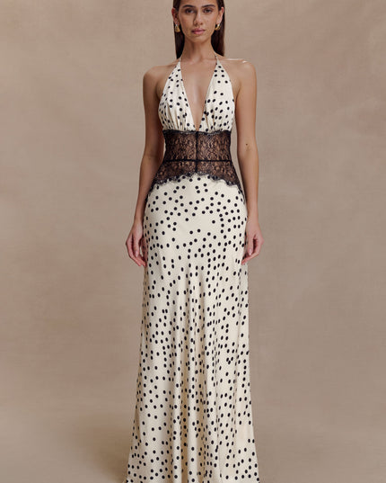 Vestido maxi de verano con lunares y escote en V para invitada de boda mujer
