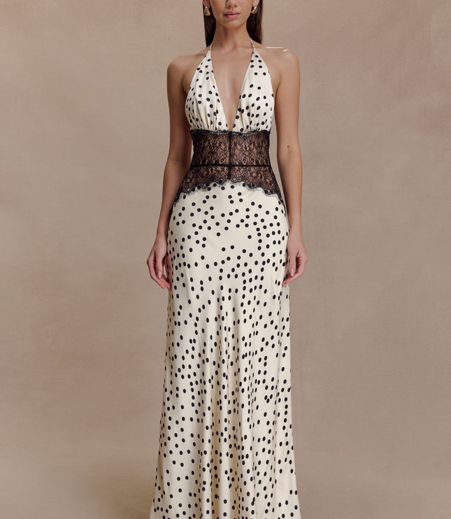 Vestido maxi de verano con lunares y escote en V para invitada de boda mujer