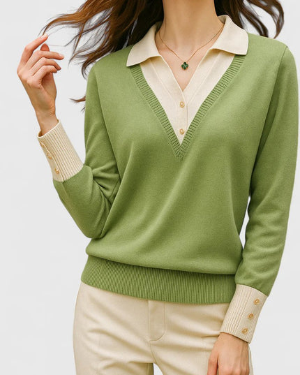 Women's V-Neck Polo Collar Knit Pullover Sweater