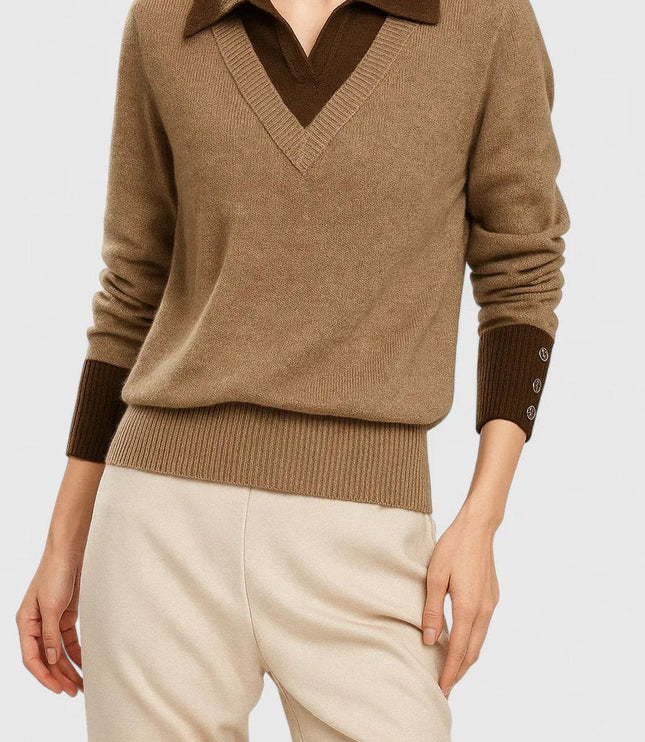 Women's V-Neck Polo Collar Knit Pullover Sweater