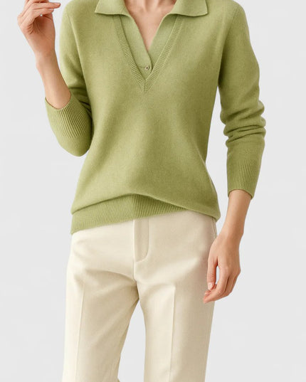 Women's V-Neck Polo Collar Knit Pullover Sweater