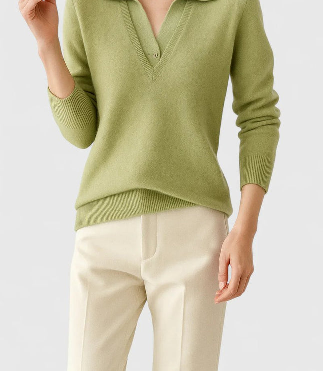 Women's V-Neck Polo Collar Knit Pullover Sweater