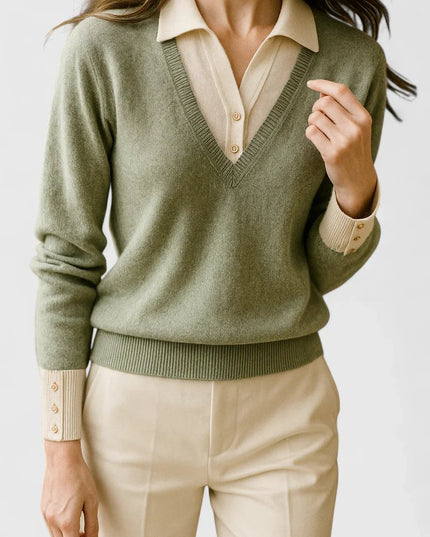 Women's V-Neck Polo Collar Knit Pullover Sweater