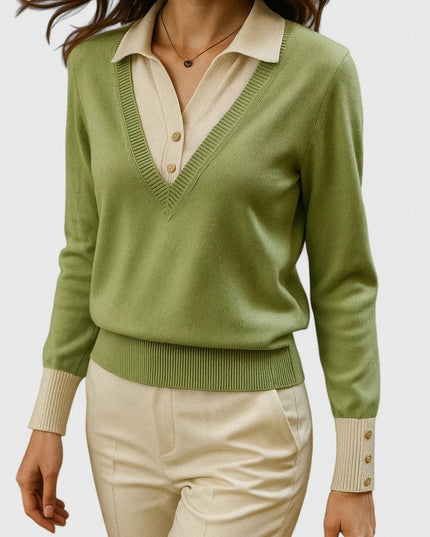 Women's V-Neck Polo Collar Knit Pullover Sweater