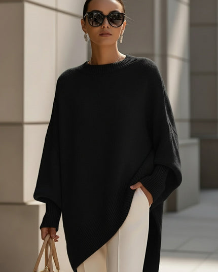 Women's Poncho-Cut Uneven Hem Knitted Jumper