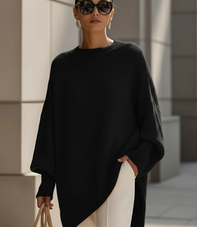 Women's Poncho-Cut Uneven Hem Knitted Jumper