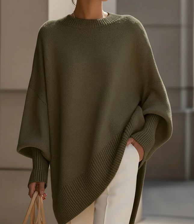 Women's Poncho-Cut Uneven Hem Knitted Jumper