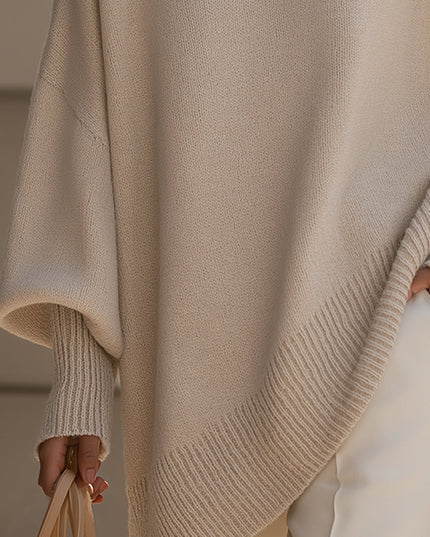 Women's Poncho-Cut Uneven Hem Knitted Jumper