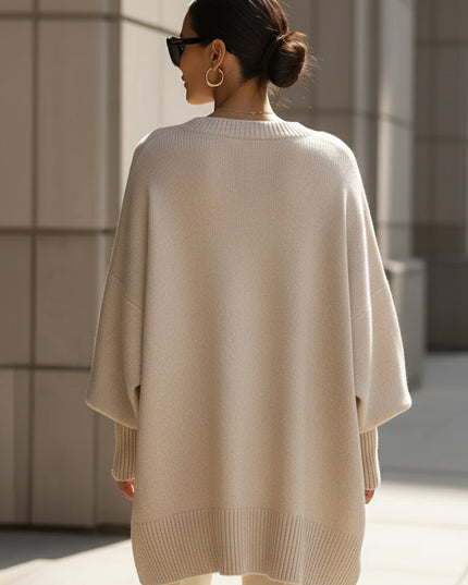 Women's Poncho-Cut Uneven Hem Knitted Jumper