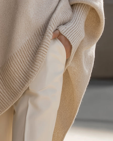 Women's Poncho-Cut Uneven Hem Knitted Jumper