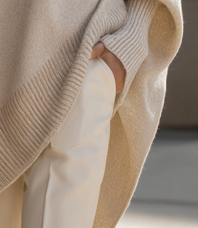 Women's Poncho-Cut Uneven Hem Knitted Jumper