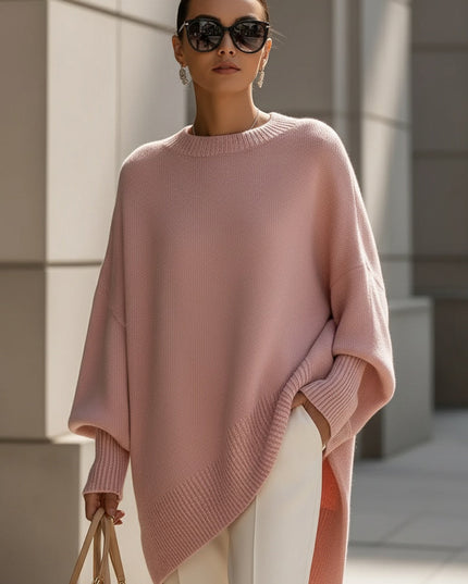 Women's Poncho-Cut Uneven Hem Knitted Jumper