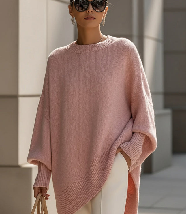 Women's Poncho-Cut Uneven Hem Knitted Jumper