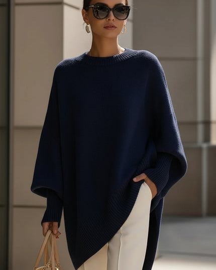 Women's Poncho-Cut Uneven Hem Knitted Jumper