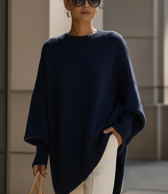 Women's Poncho-Cut Uneven Hem Knitted Jumper