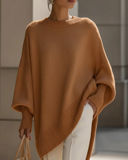 Women's Poncho-Cut Uneven Hem Knitted Jumper