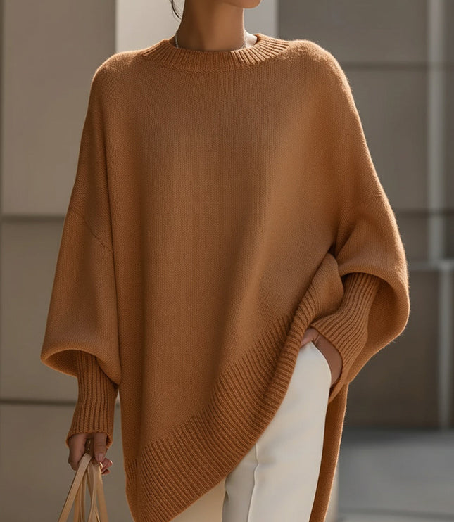 Women's Poncho-Cut Uneven Hem Knitted Jumper