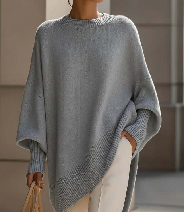 Women's Poncho-Cut Uneven Hem Knitted Jumper