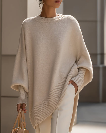 Women's Poncho-Cut Uneven Hem Knitted Jumper