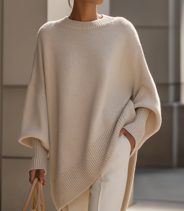 Women's Poncho-Cut Uneven Hem Knitted Jumper