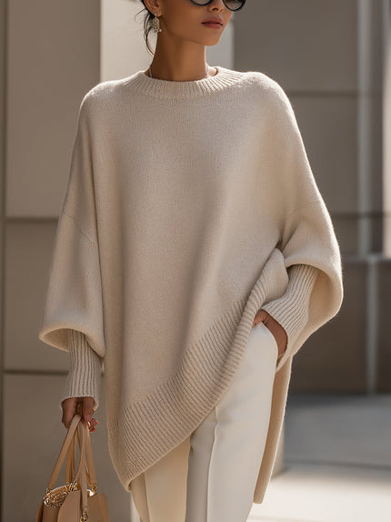 Women's Poncho-Cut Uneven Hem Knitted Jumper