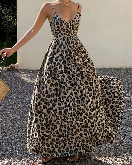 Women's Printed Maxi Dress with Thin Straps