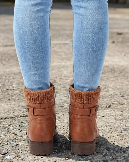 Women's Quilted Faux Leather Lace-Up Side Zip Ankle Boots