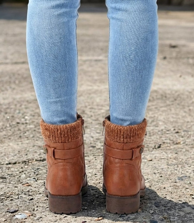Women's Quilted Faux Leather Lace-Up Side Zip Ankle Boots