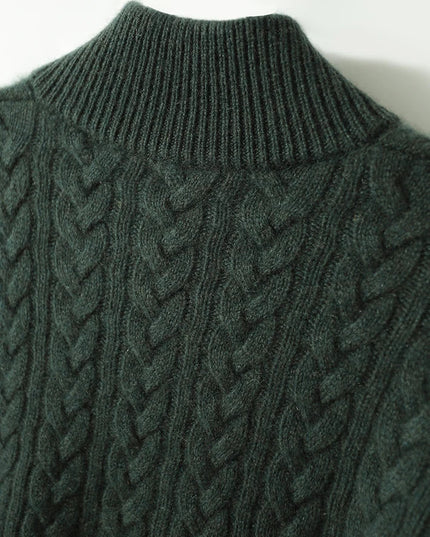 Women's Raised Collar Buttoned Cable Knitted Jumper