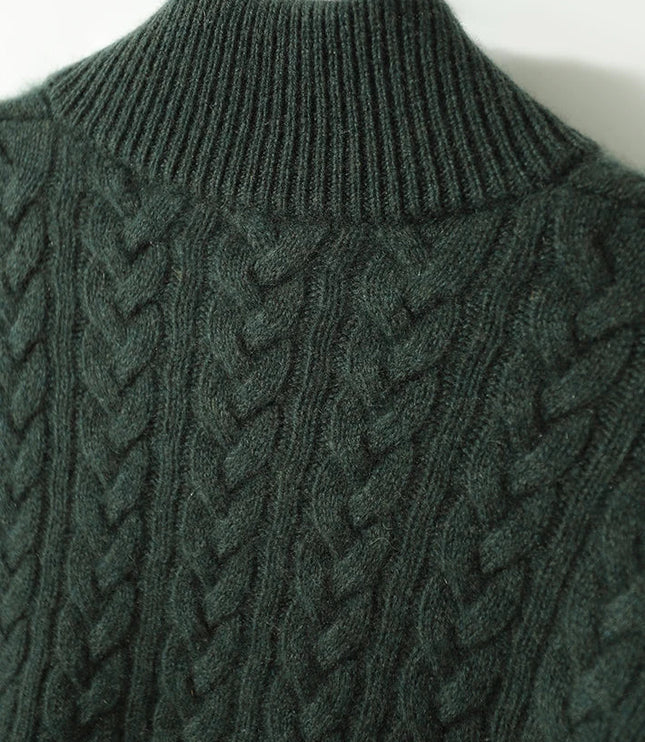 Women's Raised Collar Buttoned Cable Knitted Jumper