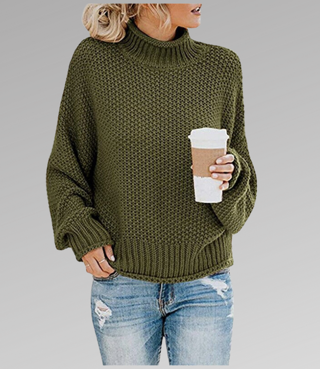 Women's Raised Pattern Ribbed Mock Neck Jumper