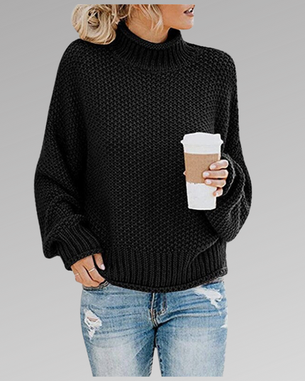 Women's Raised Pattern Ribbed Mock Neck Jumper