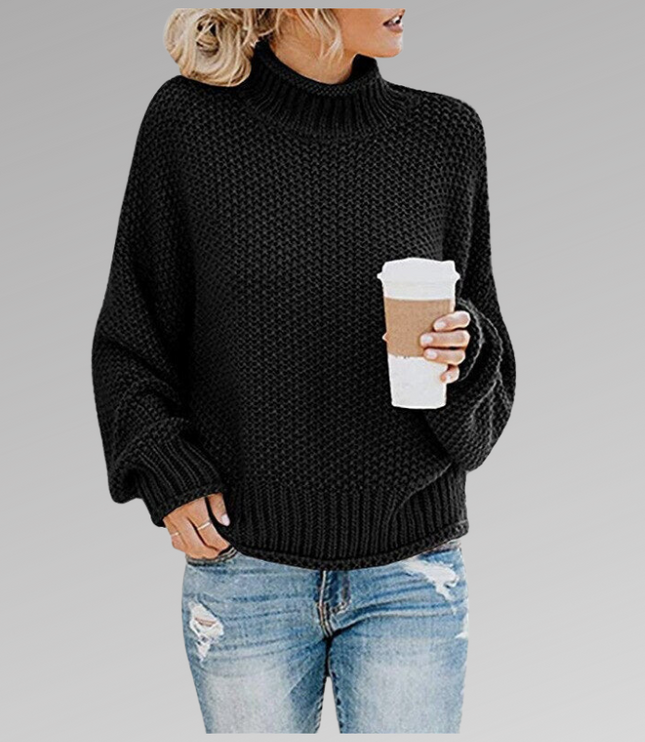 Women's Raised Pattern Ribbed Mock Neck Jumper