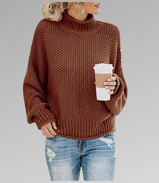 Women's Raised Pattern Ribbed Mock Neck Jumper