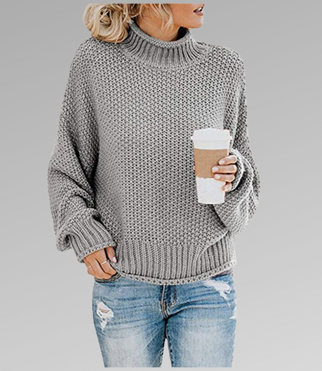 Women's Raised Pattern Ribbed Mock Neck Jumper