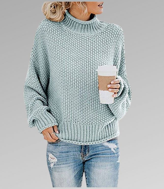 Women's Raised Pattern Ribbed Mock Neck Jumper
