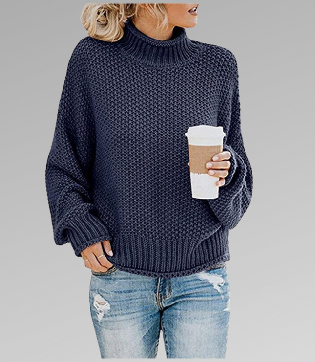Women's Raised Pattern Ribbed Mock Neck Jumper