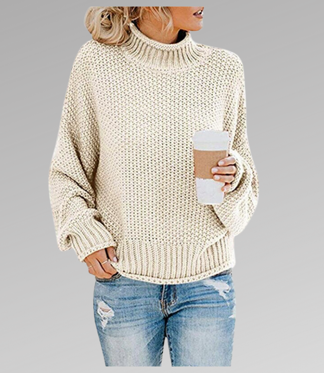 Women's Raised Pattern Ribbed Mock Neck Jumper