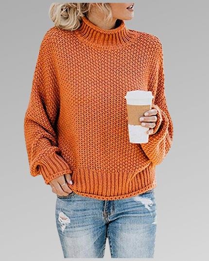 Women's Raised Pattern Ribbed Mock Neck Jumper