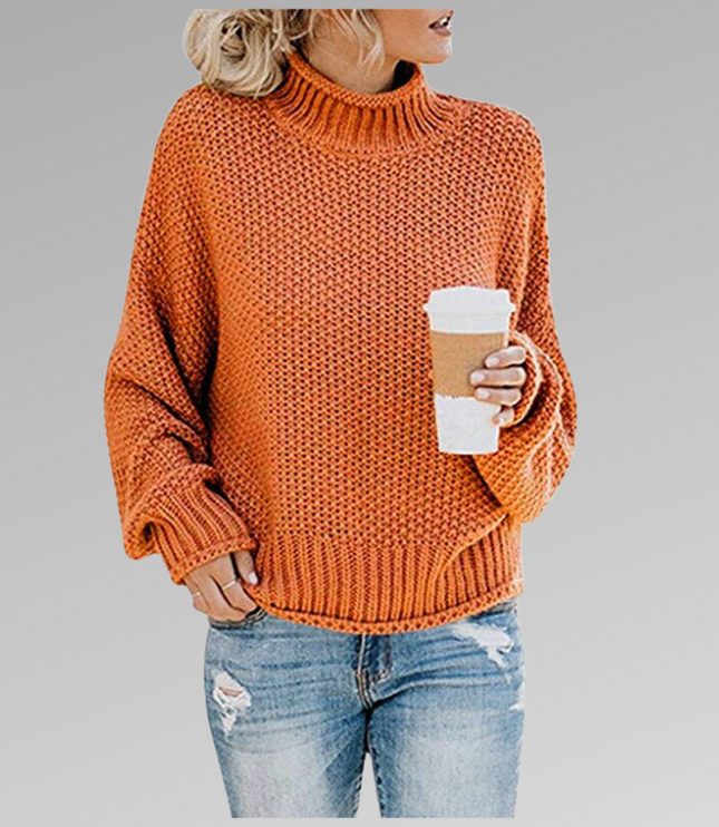 Women's Raised Pattern Ribbed Mock Neck Jumper