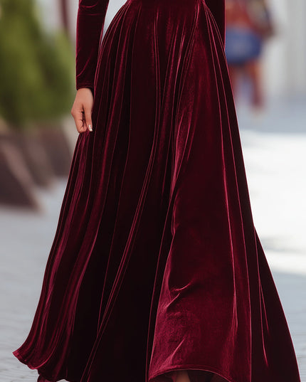 Women's Raised Shoulder Fitted Waist Velvet Dress