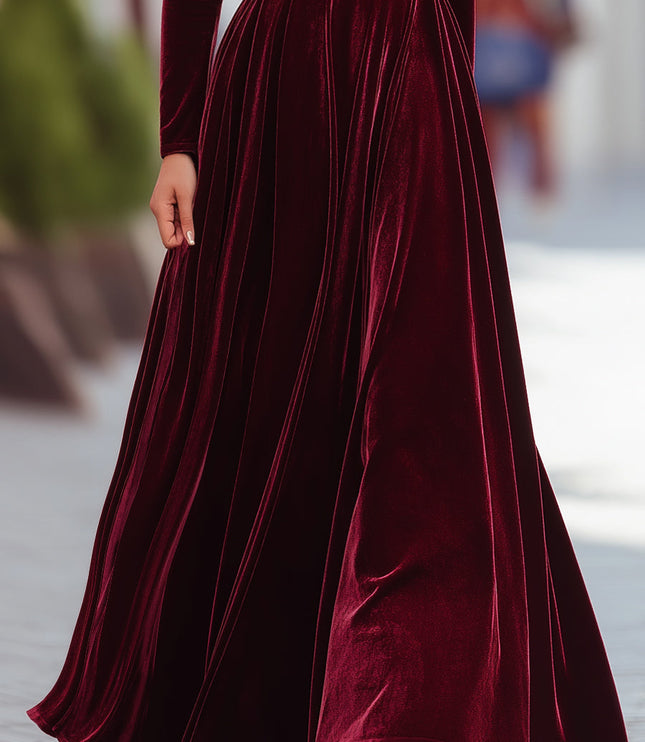 Women's Raised Shoulder Fitted Waist Velvet Dress