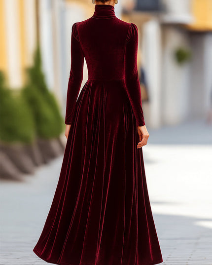 Women's Raised Shoulder Fitted Waist Velvet Dress