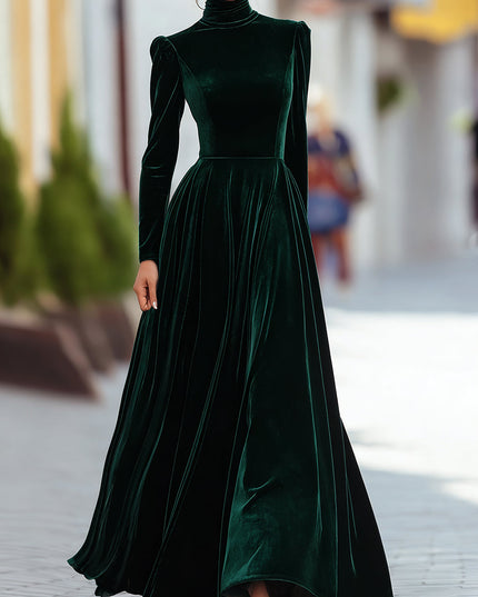 Women's Raised Shoulder Fitted Waist Velvet Dress