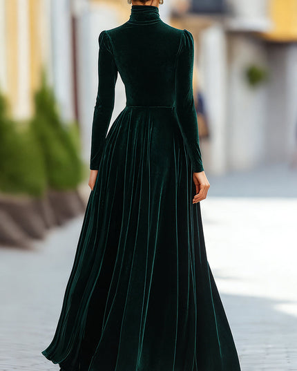 Women's Raised Shoulder Fitted Waist Velvet Dress