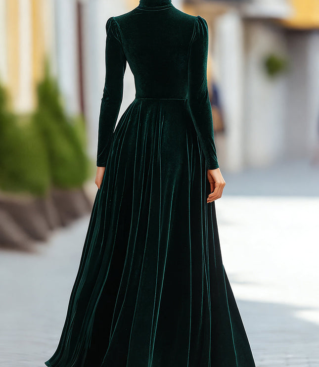 Women's Raised Shoulder Fitted Waist Velvet Dress