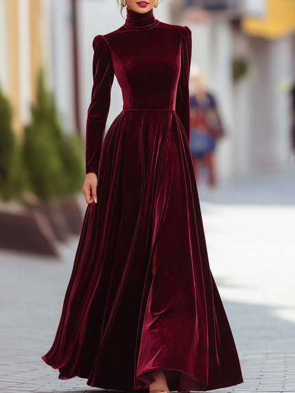 Women's Raised Shoulder Fitted Waist Velvet Dress