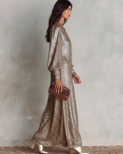 Women's Relaxed Split Skirt Maxi Sequin Dress